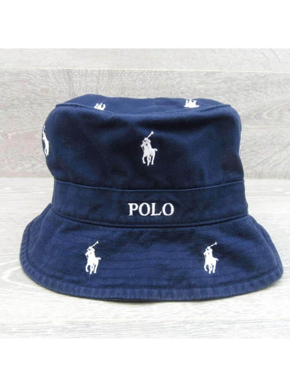 Polo Ralph Lauren Embroidered Pony Bucket Hat Adult Size S/M Navy Blue White NEW - Picture 2 of 12